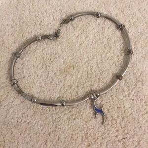 Men's tribal design silver and blue necklace